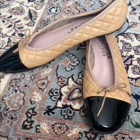 Paul Mayer quilted ballet flats tan black size 8 - Picture 6 of 12